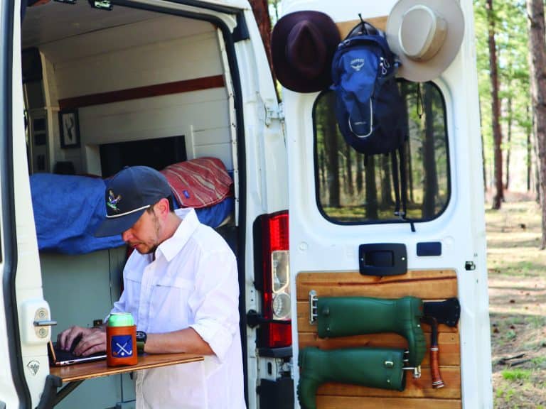 Van Mobile Office With an Outdoor Standing Desk By @thiscavulife