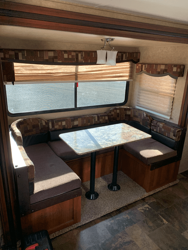 Leah's original RV dinette at @heads.east.tails.west